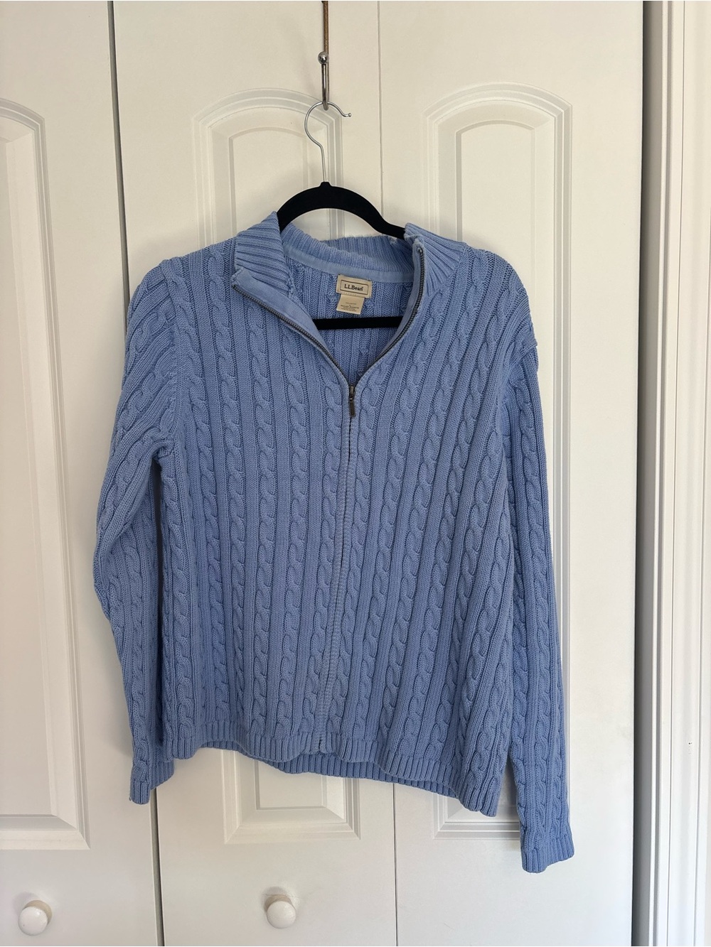 L.L. Bean Light Blue Cable-Knit Half-Zip cotton Sweater